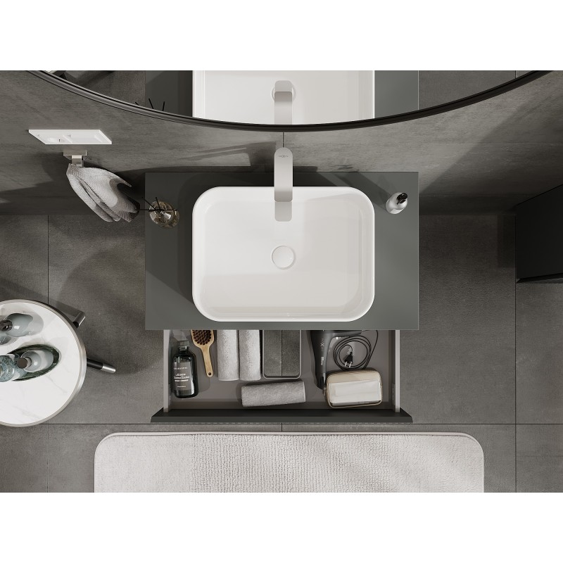 Mexen Rivel armário de casa de banho sob lavatório 80 cm com tampo, 2 gavetas, canelado, grafite mate - 91A20-08047-2-BFFC66