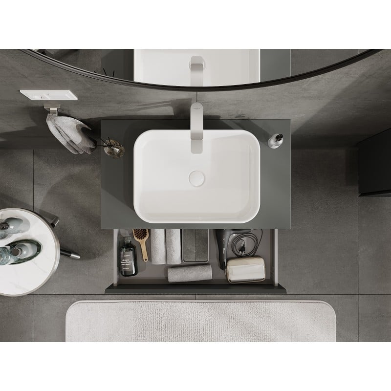 Mexen Rivel badkamerkast onder de wastafel 80 cm met blad, 2 laden, geribbeld, mat grafiet - 91A20-08047-2-BFFC66