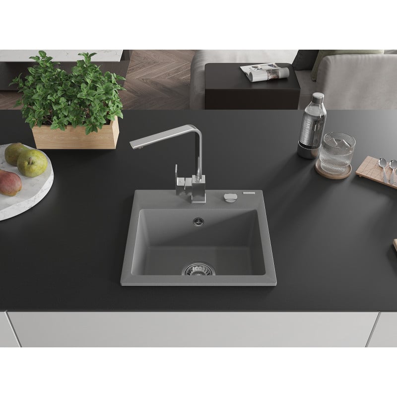 Mexen Milo 1-bowl granite sink with Rita kitchen tap, grey - 6505-71-670300-00