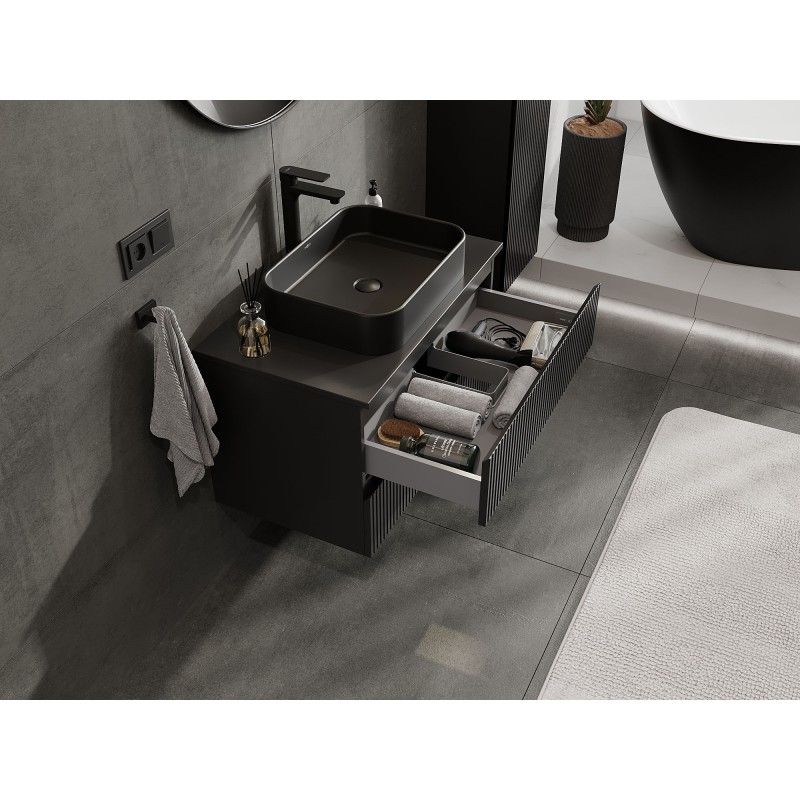 Mexen Rivel mobile bagno sotto lavabo 80 cm con piano, 2 cassetti, scanalato, nero opaco - 91A20-08047-2-BFFC71
