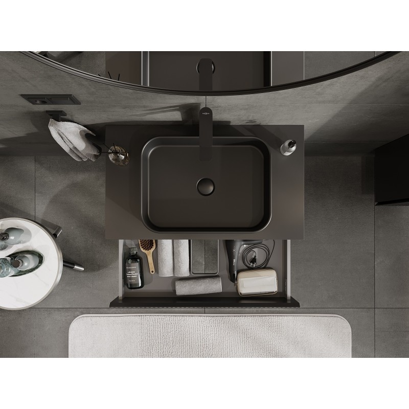 Mexen Rivel mueble de baño para lavabo 80 cm con encimera, 2 cajones, ranurado, negro mate - 91A20-08047-2-BFFC71