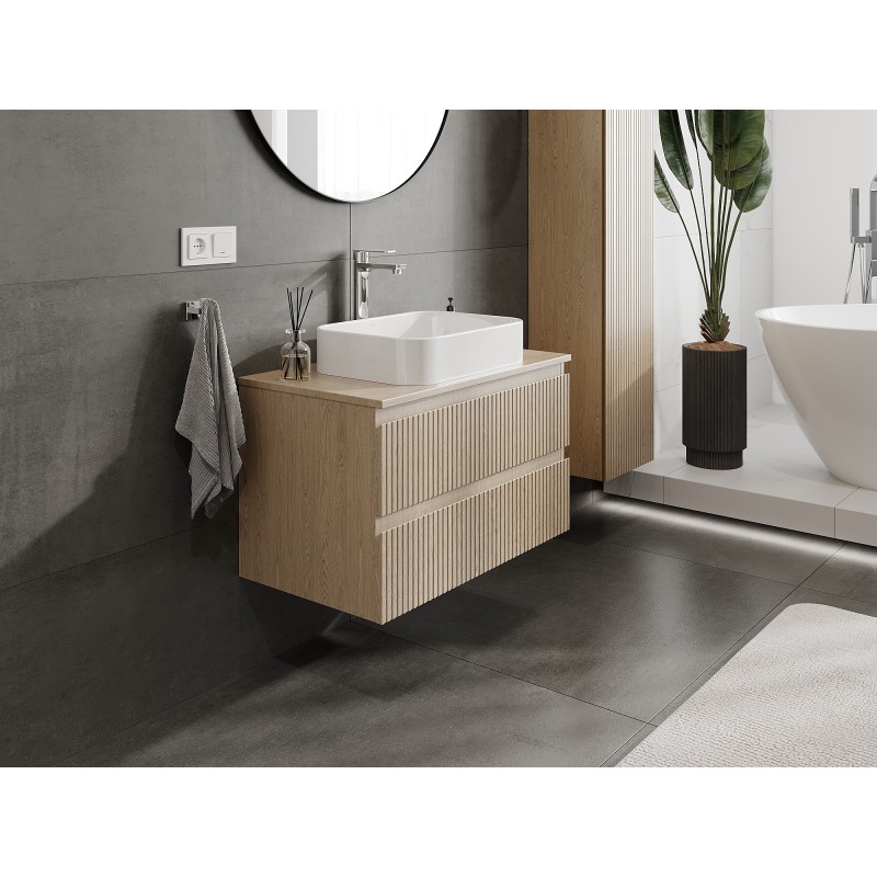 Mexen Rivel mobiletto da bagno sotto lavabo 80 cm con piano, 2 cassetti, scanalato, rovere - 91A20-08047-2-BFFC81