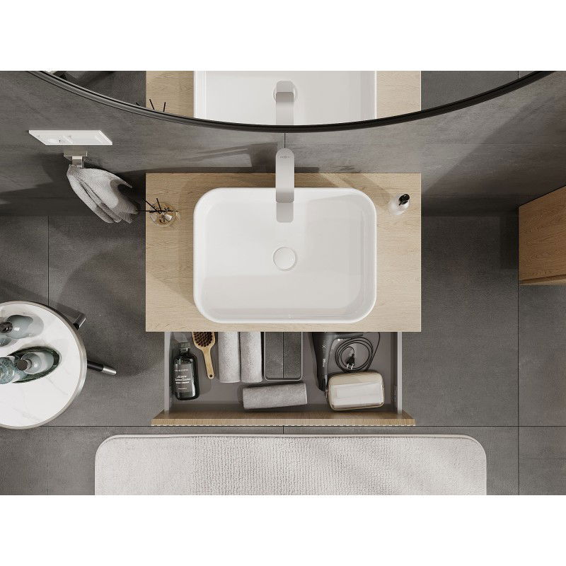 Mexen Rivel Buedzëmmerënnerschaf mam Lavabo 80 cm mat Uewerkant, 2 Schief, geriwwelt, Eech - 91A20-08047-2-BFFC81