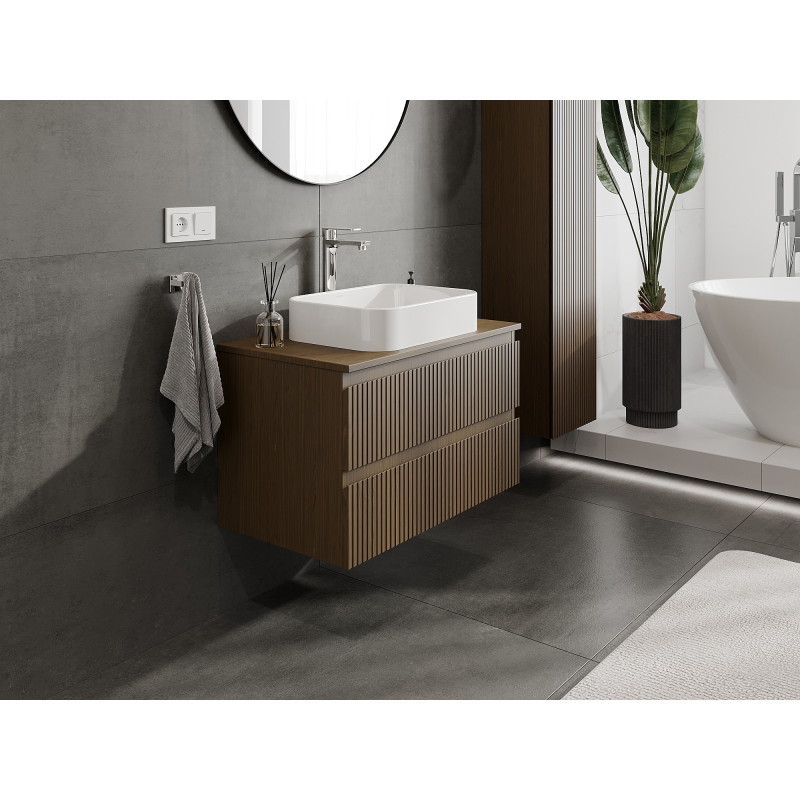 Mexen Rivel vannitoa kapp valamu all 80 cm lauaplaadiga, 2 sahtlit, sooniline, pähkel - 91A20-08047-2-BFFC86