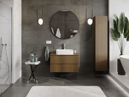 Mexen Rivel mueble de baño con lavabo de 80 cm con encimera, 2 cajones, acanalado, nogal - 91A20-08047-2-BFFC86