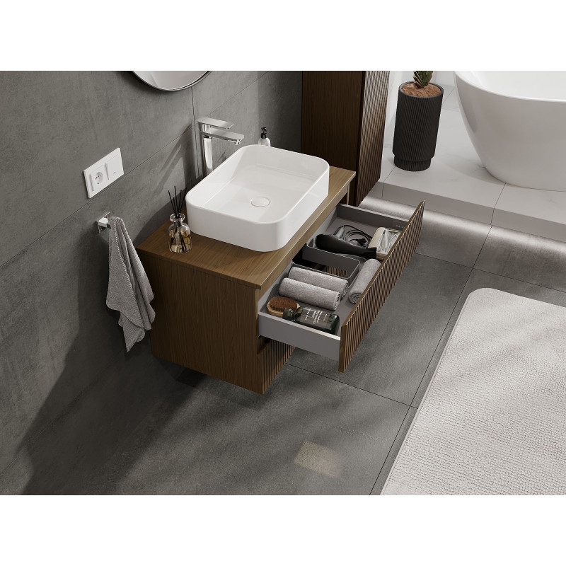 Mexen Rivel vannitoa kapp valamu all 80 cm lauaplaadiga, 2 sahtlit, sooniline, pähkel - 91A20-08047-2-BFFC86