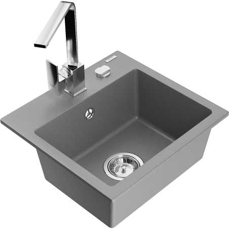 Mexen Milo fregadero de granito de 1 compartimento con grifo de cocina Rita, gris - 6505-71-670300-00