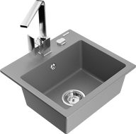 Mexen Milo fregadero de granito de 1 compartimento con grifo de cocina Rita, gris - 6505-71-670300-00