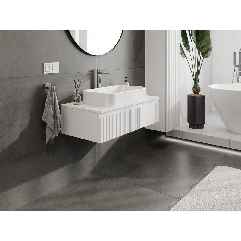 Mexen Rivel Badezimmerschrank für Waschtische 90 cm mit Arbeitsplatte, 1 Schublade, geriffelt, weiß matt - 91A20-09023-1-BFC01