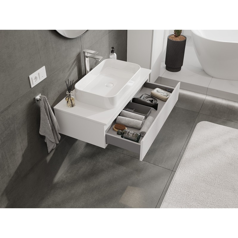 Mexen Rivel szafka łazienkowa podumywalkowa 90 cm z blatem, 1 szuflada, ryflowana , biała mat - 91A20-09023-1-BFC01