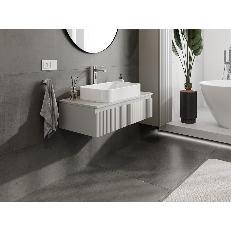 Mexen Rivel armadietto da bagno sottolavabo 90 cm con piano, 1 cassetto, scanalato, grigio opaco - 91A20-09023-1-BFC62