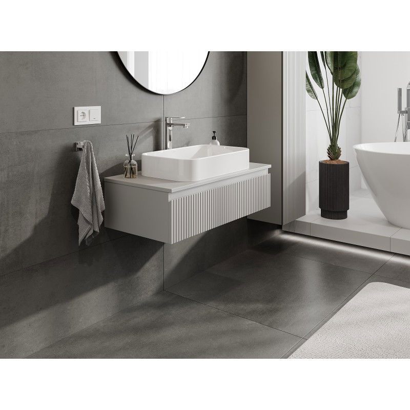 Mexen Rivel meuble de salle de bain sous-vasque 90 cm avec plateau, 1 tiroir, rainuré, gris mat - 91A20-09023-1-BFC62