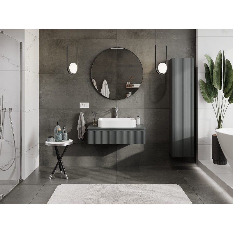 Mexen Rivel 90 cm allaskaappi tasolla, 1 laatikko, uritettu, matta grafiitti - 91A20-09023-1-BFC66