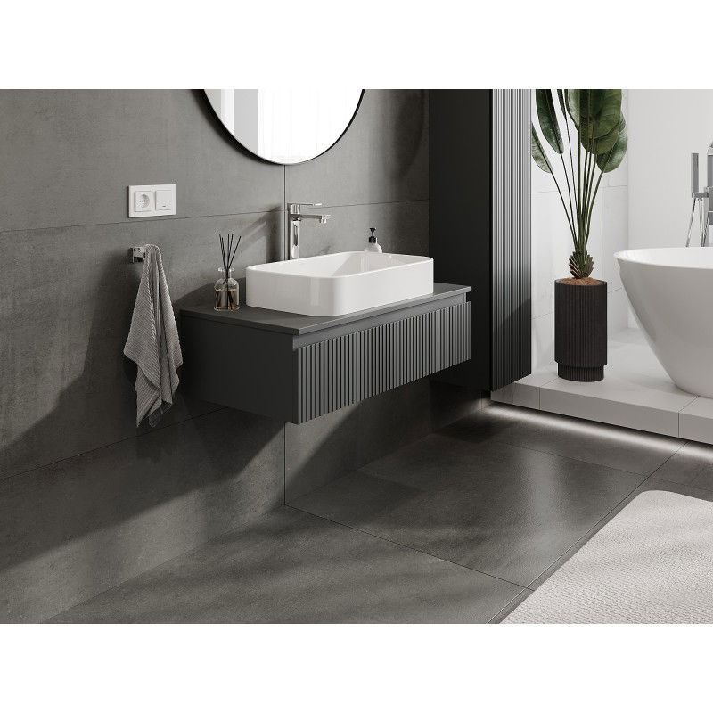 Mexen Rivel 90 cm Bathroom Cabinet with Countertop, 1 Drawer, Grooved, Matte Graphite - 91A20-09023-1-BFC66