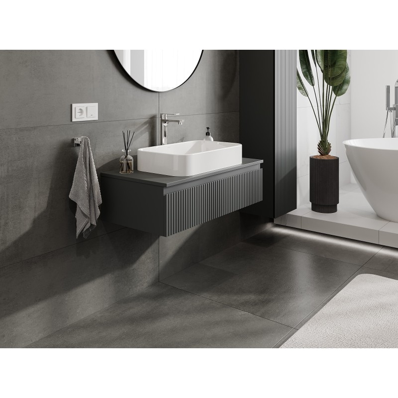 Mexen Rivel armadietto da bagno 90 cm con piano, 1 cassetto, scanalato, grafite opaco - 91A20-09023-1-BFC66