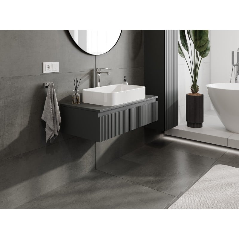 Mexen Rivel szafka łazienkowa podumywalkowa 90 cm z blatem, 1 szuflada, ryflowana , grafit mat - 91A20-09023-1-BFC66