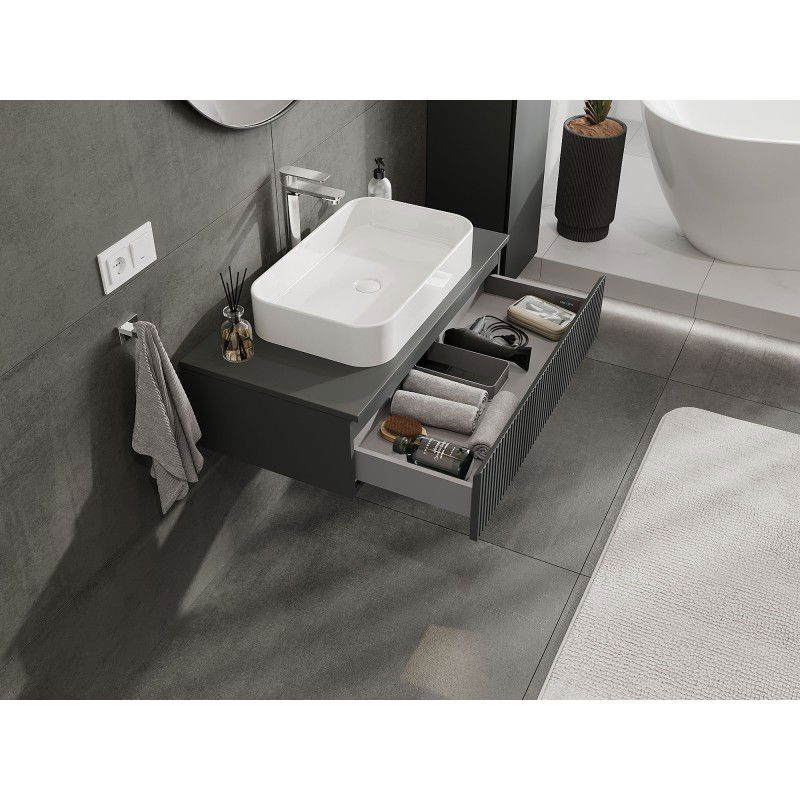 Mexen Rivel meuble de salle de bains sous lavabo 90 cm avec plateau, 1 tiroir, rainuré, graphite mat - 91A20-09023-1-BFC66