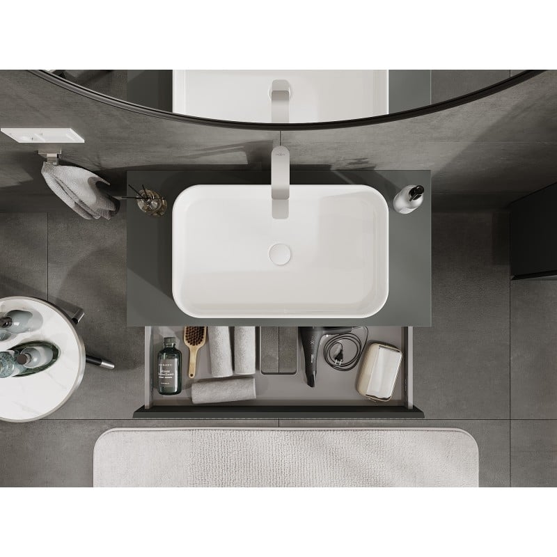 Mexen Rivel szafka łazienkowa podumywalkowa 90 cm z blatem, 1 szuflada, ryflowana , grafit mat - 91A20-09023-1-BFC66