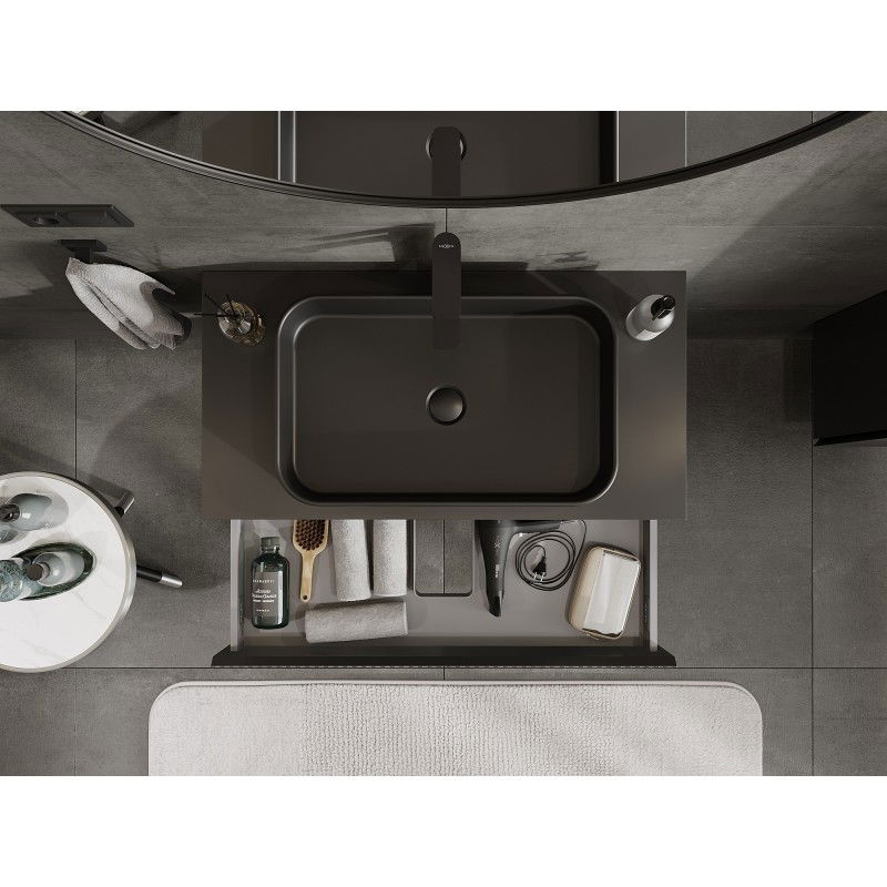 Mexen Rivel Badezimmerschrank für Waschbecken 90 cm mit Arbeitsplatte, 1 Schublade, gerillt, schwarz matt - 91A20-09023-1-BFC71