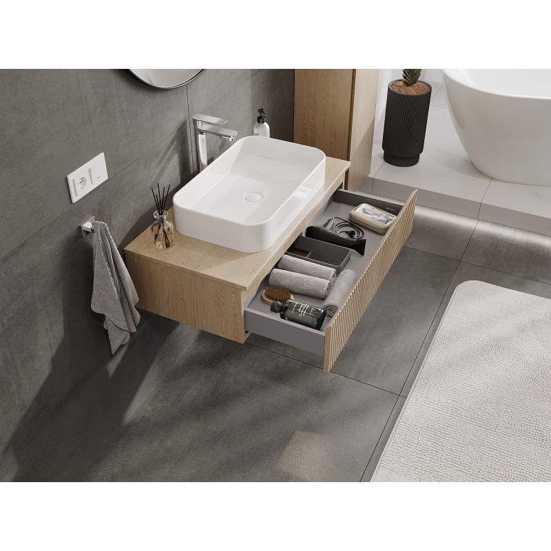 Mexen Rivel mobiletto da bagno sotto lavabo 90 cm con piano, 1 cassetto, scanalato, rovere - 91A20-09023-1-BFC81