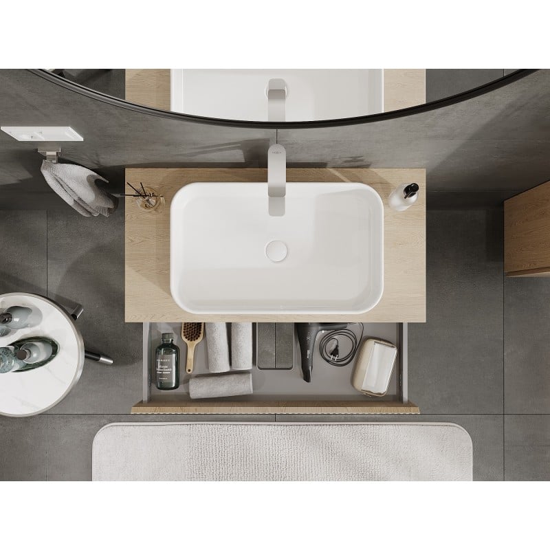 Mexen Rivel armario de baño bajo lavabo 90 cm con encimera, 1 cajón, ranurado, roble - 91A20-09023-1-BFC81