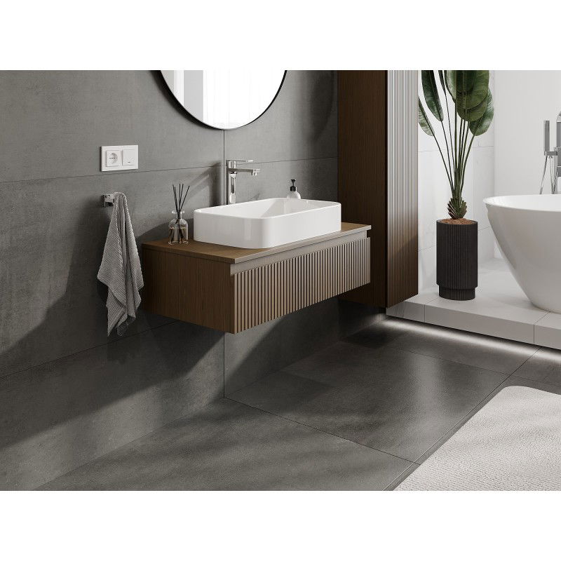 Mexen Rivel Badezimmerschrank 90 cm mit Arbeitsplatte, 1 Schublade, geriffelt, Nussbaum - 91A20-09023-1-BFC86