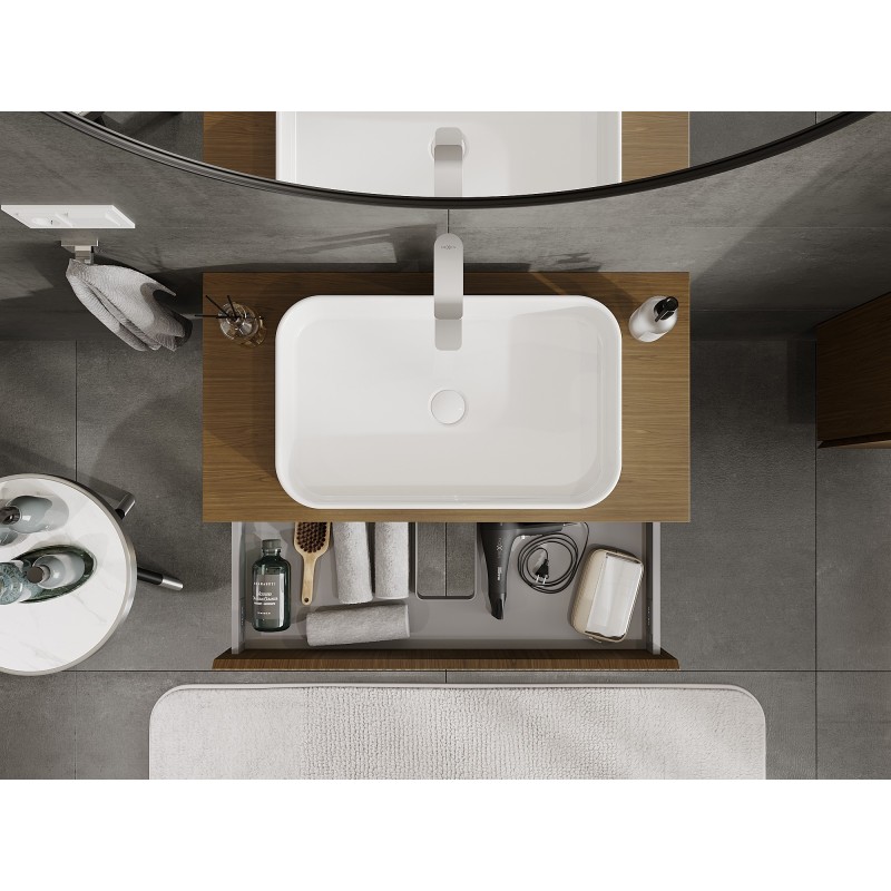 Mexen Rivel mobile da bagno sottolavabo 90 cm con piano, 1 cassetto, scanalato, noce - 91A20-09023-1-BFC86
