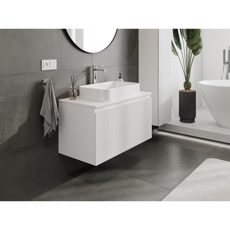 Mexen Rivel szafka łazienkowa podumywalkowa 90 cm z blatem, 1 szuflada, ryflowana , biała mat - 91A20-09047-1-BFC01