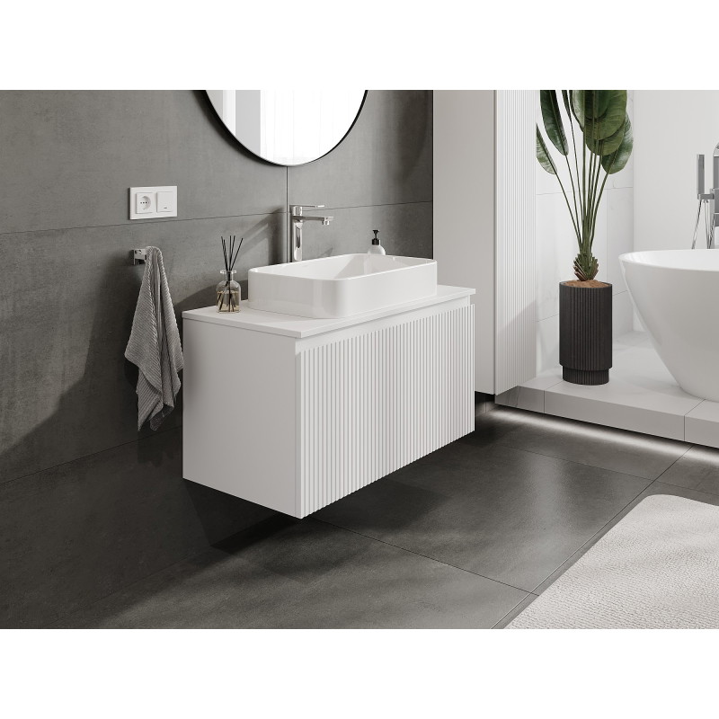 Mexen Rivel vannitoakapp valamu all 90 cm töötasapinnaga, 1 sahtel, sooneline, valge matt - 91A20-09047-1-BFC01