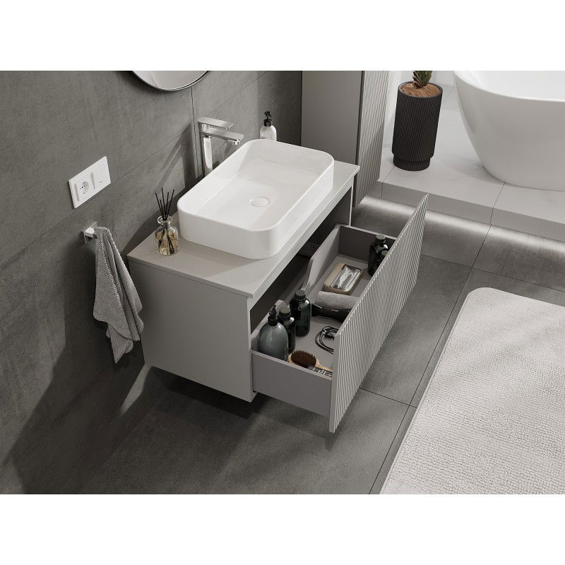 Mexen Rivel meuble de salle de bain sous-lavabo 90 cm avec plateau, 1 tiroir, rainuré, gris mat - 91A20-09047-1-BFC62