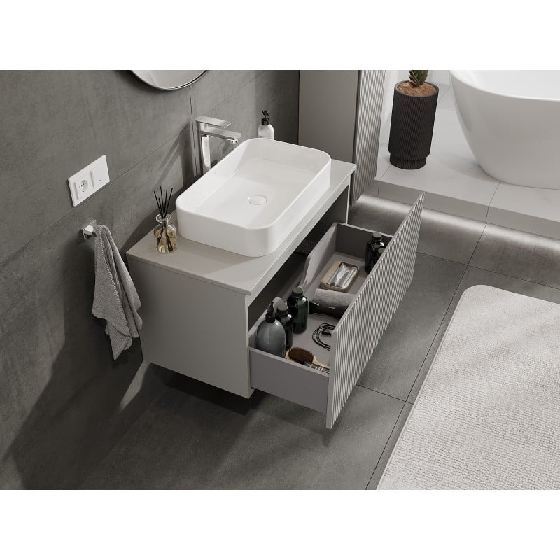 Mexen Rivel szafka łazienkowa podumywalkowa 90 cm z blatem, 1 szuflada, ryflowana , szara mat - 91A20-09047-1-BFC62