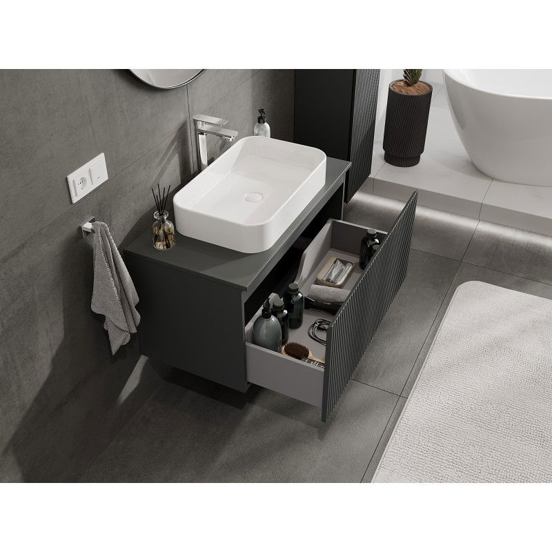 Mexen Rivel meuble de salle de bain sous lavabo 90 cm avec plateau, 1 tiroir, rainuré, graphite mat - 91A20-09047-1-BFC66