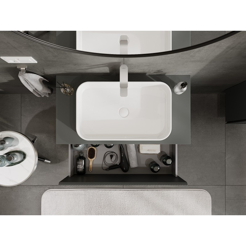 Mexen Rivel szafka łazienkowa podumywalkowa 90 cm z blatem, 1 szuflada, ryflowana , grafit mat - 91A20-09047-1-BFC66