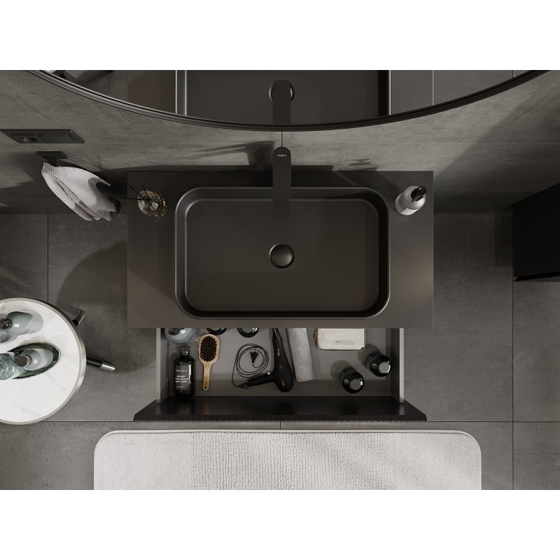 Mexen Rivel badkamerkastje onder de wastafel 90 cm met blad, 1 lade, gegolfd, zwart mat - 91A20-09047-1-BFC71