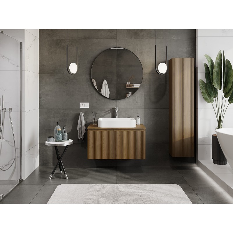 Mexen Rivel mobiletto bagno sottolavabo 90 cm con piano, 1 cassetto, scanalato, noce - 91A20-09047-1-BFC86