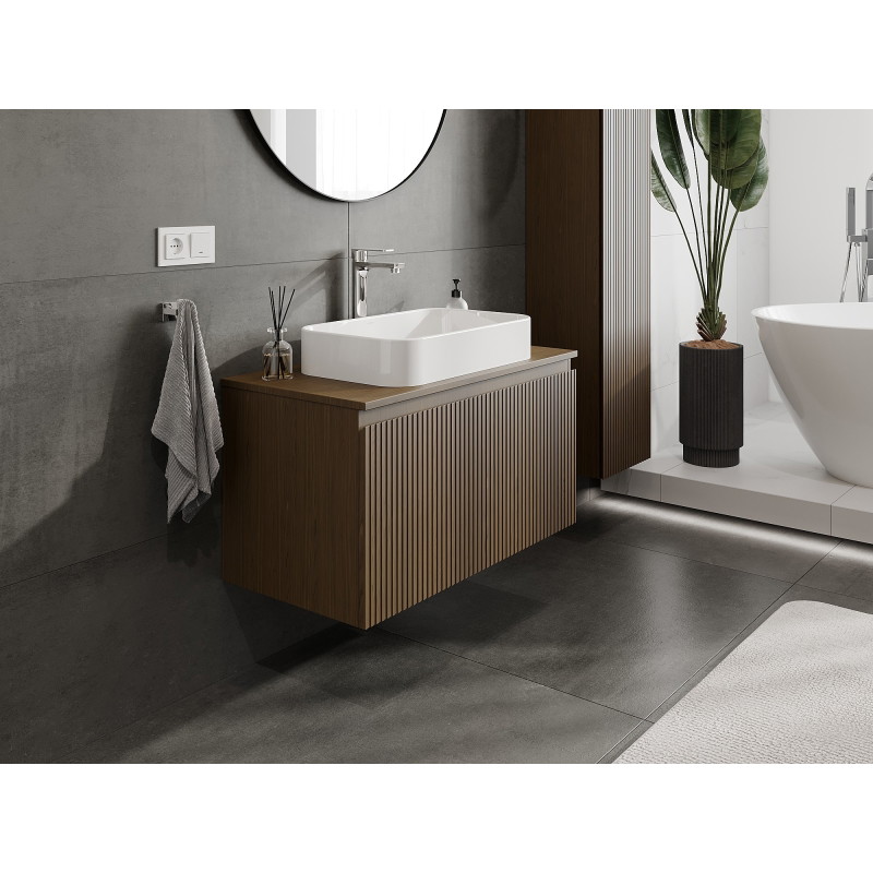 Mexen Rivel vannitoa aluskapp 90 cm lauaplaadiga, 1 sahtel, sooniline, pähkel - 91A20-09047-1-BFC86