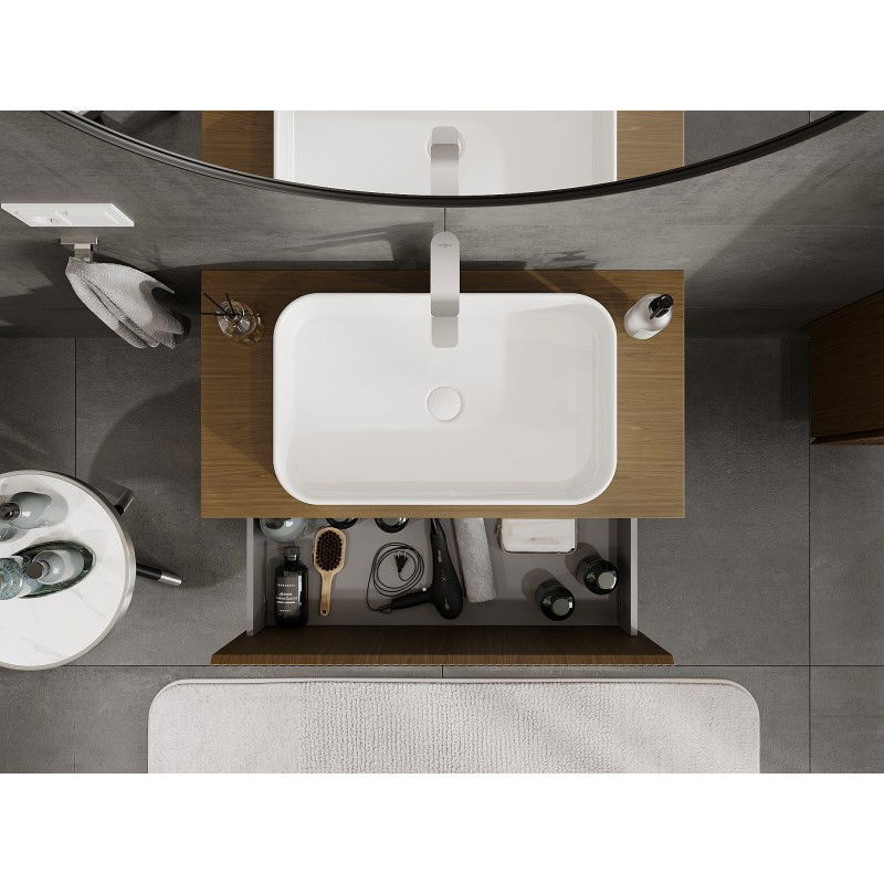 Mexen Rivel Buedzëmmer-Schaf mat Waschbecken 90 cm mat Uewerfläch, 1 Schub, rifft, Nëss - 91A20-09047-1-BFC86