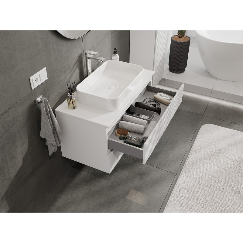 Mexen Rivel armadietto da bagno sottolavabo 90 cm con piano, 2 cassetti, scanalato, bianco opaco - 91A20-09047-2-BFFC01