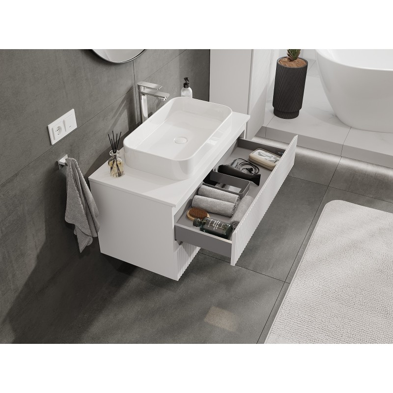 Mexen Rivel szafka łazienkowa podumywalkowa 90 cm z blatem, 2 szuflady, ryflowana , biała mat - 91A20-09047-2-BFFC01