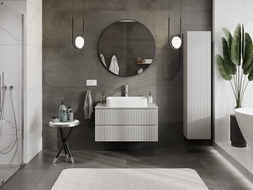 Mexen Rivel 90 cm Vanity Bathroom Cabinet with Countertop, 2 Drawers, Fluted, Matte Gray - 91A20-09047-2-BFFC62