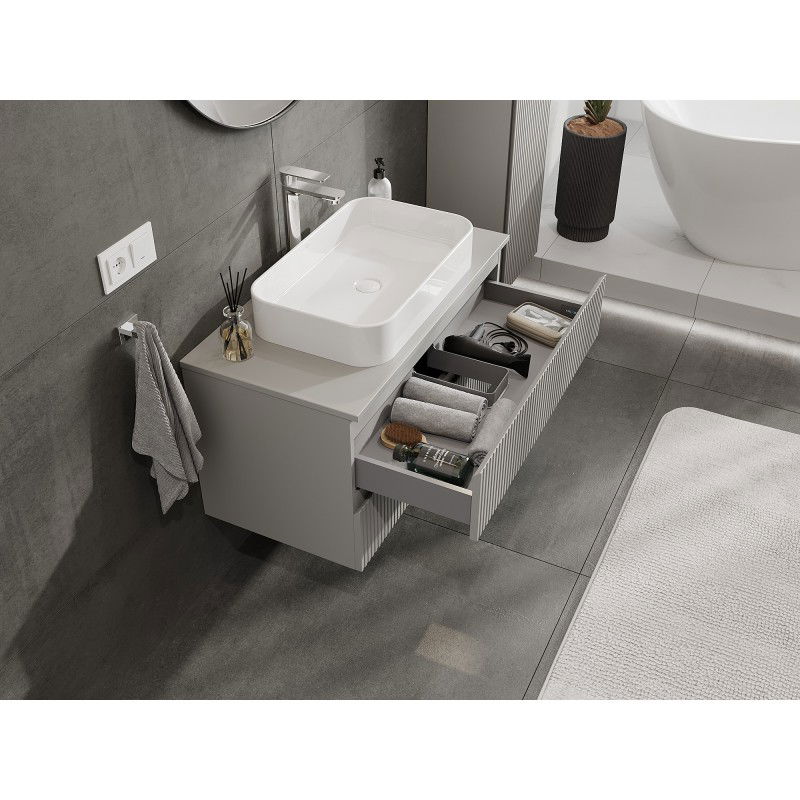 Mexen Rivel meuble de salle de bains sous vasque 90 cm avec plateau, 2 tiroirs, rainuré, gris mat - 91A20-09047-2-BFFC62