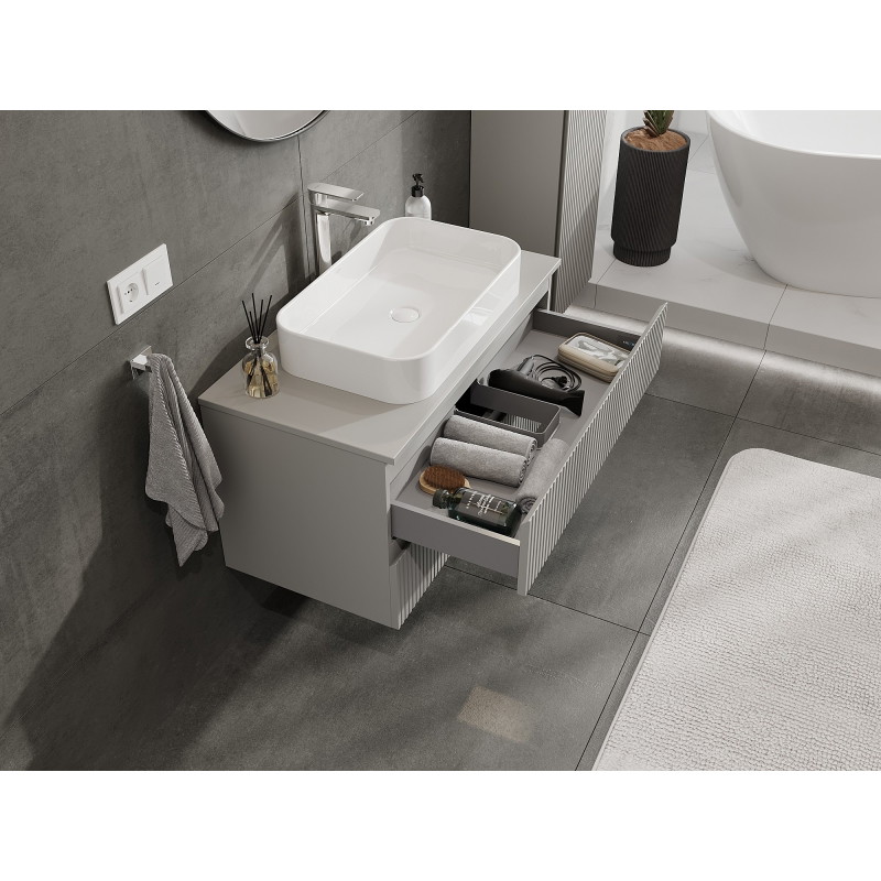 Mexen Rivel mobile da bagno sotto lavabo 90 cm con piano, 2 cassetti, scanalato, grigio opaco - 91A20-09047-2-BFFC62