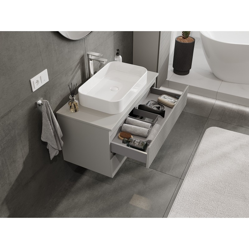 Mexen Rivel szafka łazienkowa podumywalkowa 90 cm z blatem, 2 szuflady, ryflowana , szara mat - 91A20-09047-2-BFFC62