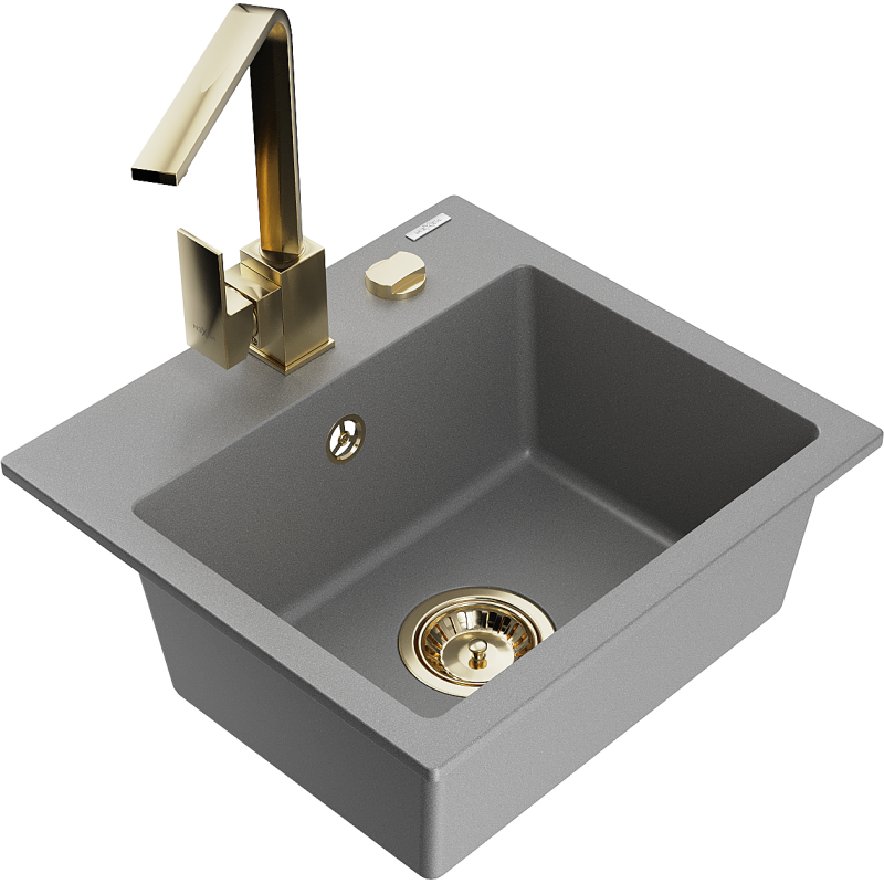 Mexen Milo fregadero de granito de 1 cámara con grifo de cocina Rita, gris - 6505-71-670300-50