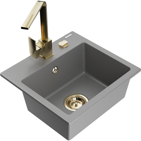 Mexen Milo fregadero de granito de 1 cámara con grifo de cocina Rita, gris - 6505-71-670300-50