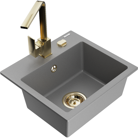 Mexen Milo fregadero de granito de 1 cubeta con grifo de cocina Rita, gris - 6505-71-670300-50