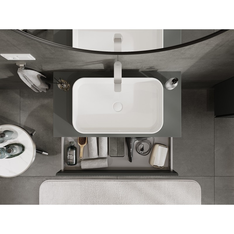 Mexen Rivel mueble de baño bajo lavabo de 90 cm con encimera, 2 cajones, acanalado, grafito mate - 91A20-09047-2-BFFC66