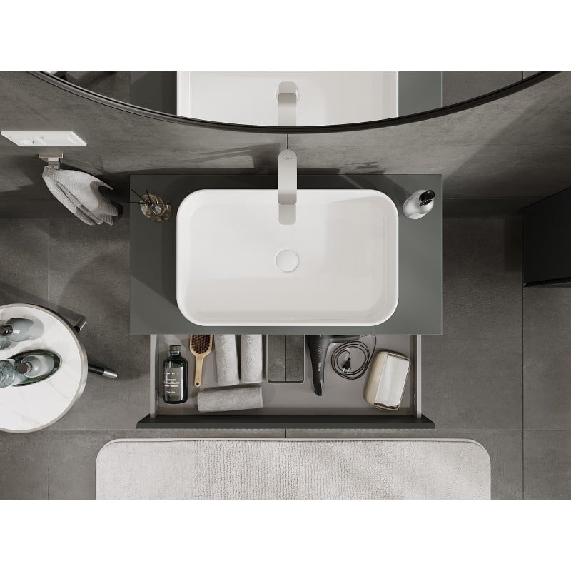 Mexen Rivel szafka łazienkowa podumywalkowa 90 cm z blatem, 2 szuflady, ryflowana , grafit mat - 91A20-09047-2-BFFC66
