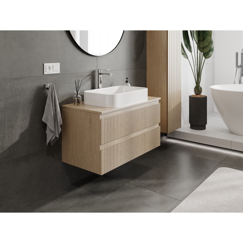 Mexen Rivel kylpyhuonekaappi 90 cm tason alla, 2 laatikkoa, uurrettu , tammi - 91A20-09047-2-BFFC81