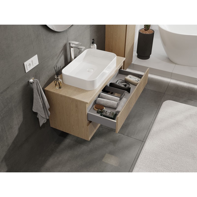 Mexen Rivel mobiletto da bagno sottolavabo 90 cm con piano, 2 cassetti, scanalato, rovere - 91A20-09047-2-BFFC81